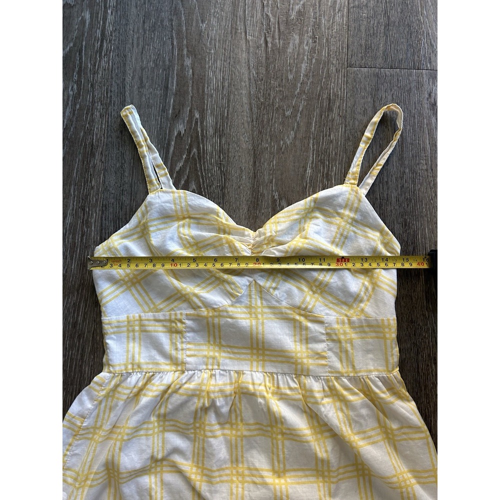 Yellow Plaid Midi Dress Feminine Coquette Romantic Cottagecore Ditsy - Picture 7 of 9